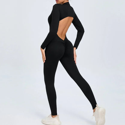 Yoga Zipper Jumpsuits Beauty Long-Sleeved One-Piece Gym Tracksuits