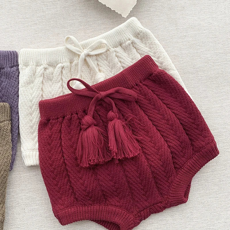 Kids Knitted Shorts Newborn Girls Tassels Shorts Cotton Knitting Design