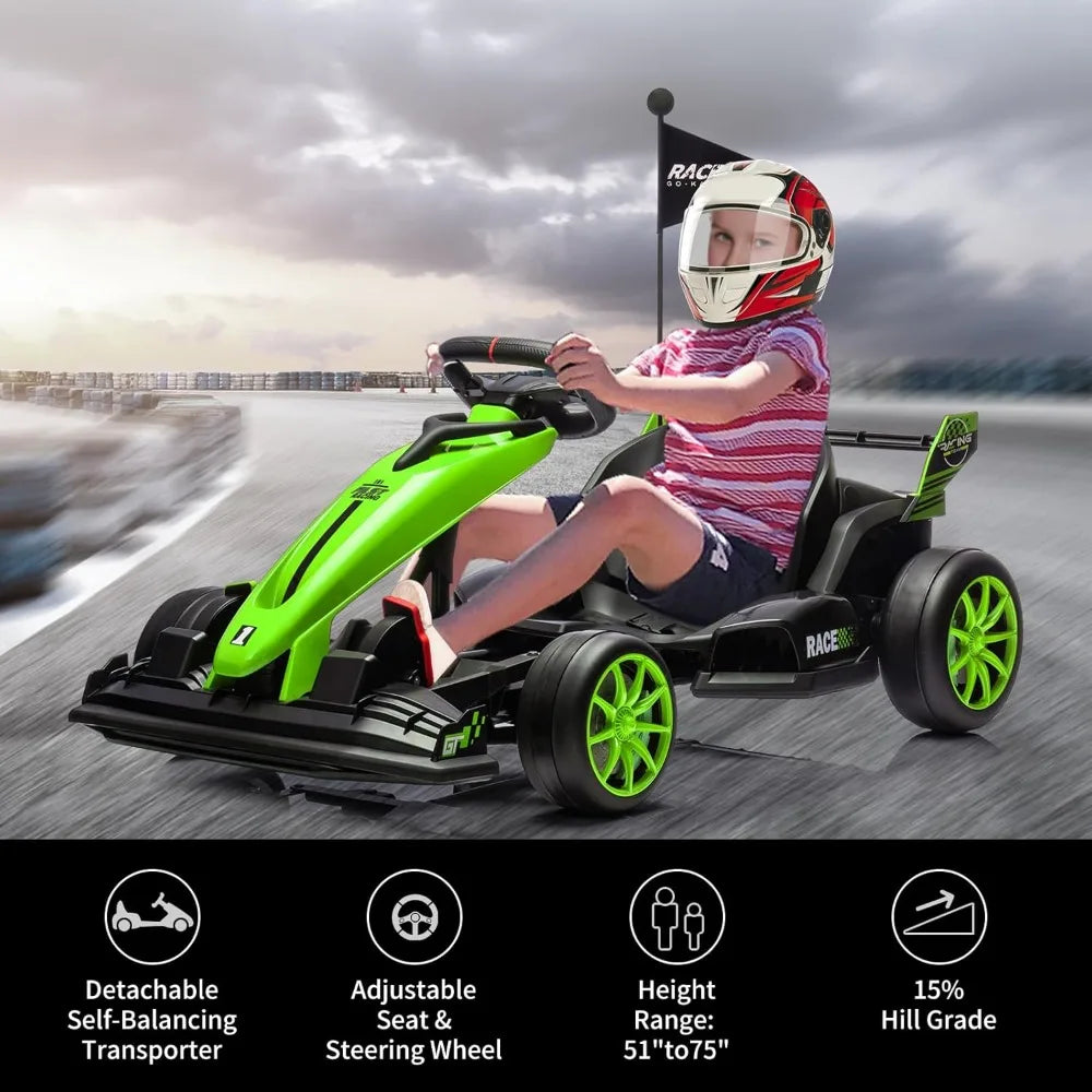 Electric Drift Kart Car, 24V Outdoor Ride on Toy, Crazy Cart for Kids 6+ Years Old