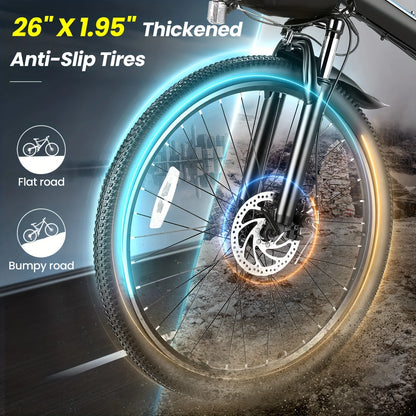 26" Folding Electric Bike for Adults, with 500W Motor,48V 20MPH Removable Battery
