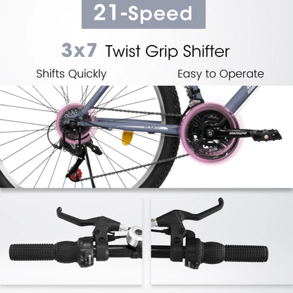 Womens 26 Inch Mountain Bike, 21 Speed Outdoor Cycling Bike