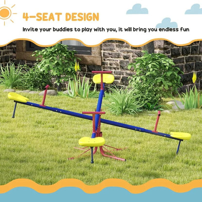 Kids Seesaw Swivel Teeter Totter with 360° Spinning, 4 Seater Seesaw for Outdoor Playground Ages 3-8