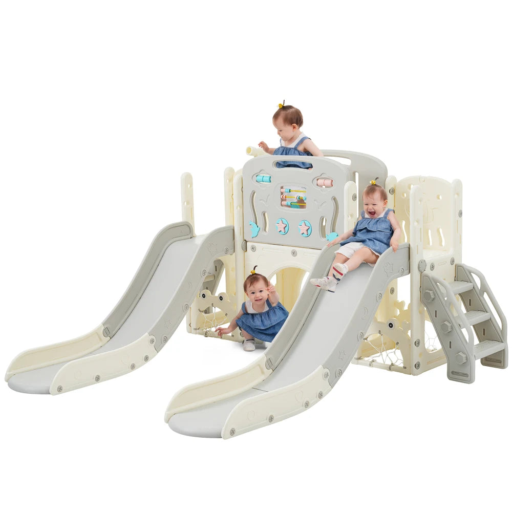 11 in 1 Toddler Slide,  for Ages 1-3 with Basketball Hoop, Playset Structure, Arch Tunnel Telescope