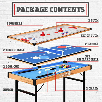 4 in 1 Multi Game Table, 4’x2’ Folding Portable, Ping Pong, Air Hockey, Pool ,Shuffleboard