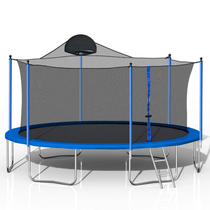 14FT Trampoline With Backboard, Outdoor Pumpkin Trampoline With Enclosure Net And Ladder For Kids Teens & Grown-ups