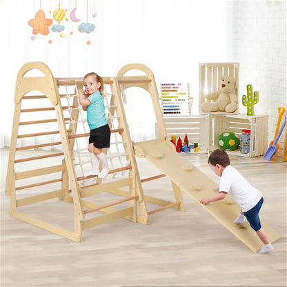 6-in-1 Wooden Jungle Gym Playset- Outdoor Climbing, Swinging & Sliding Fun
