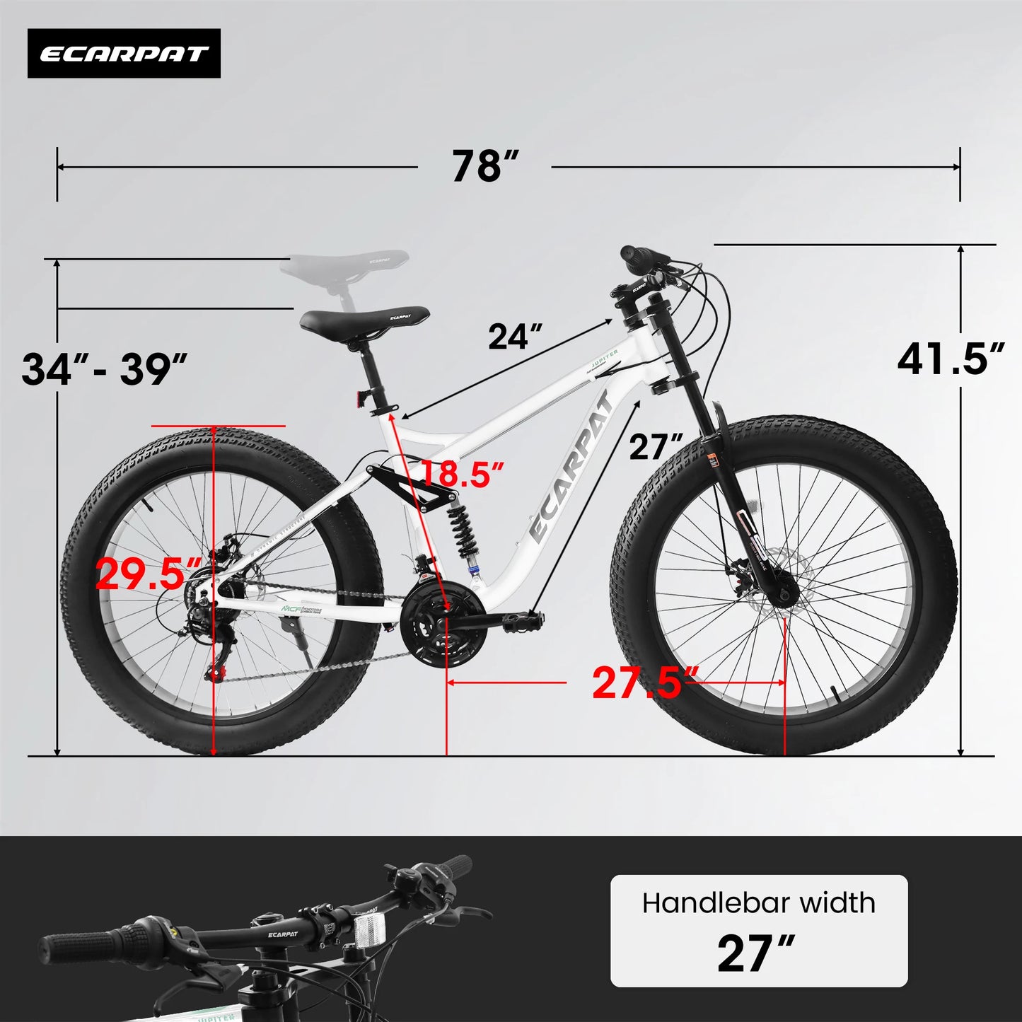 26 inch Mountain Bike,  21 Speeds, Drivetrain with Disc-Brake , 26*4" Fat tire Bike for Men or Women.
