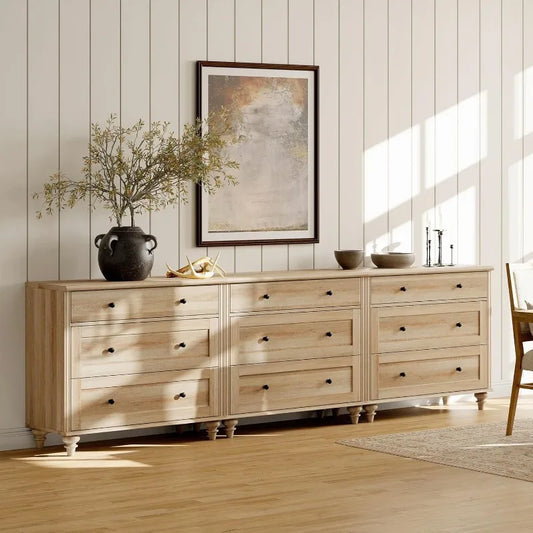 Dresser for Bedroom with 9 Drawers, Oak Kids Dressers with Wide Chest of Drawers
