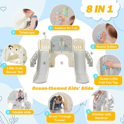 11 in 1 Toddler Slide,  for Ages 1-3 with Basketball Hoop, Playset Structure, Arch Tunnel Telescope