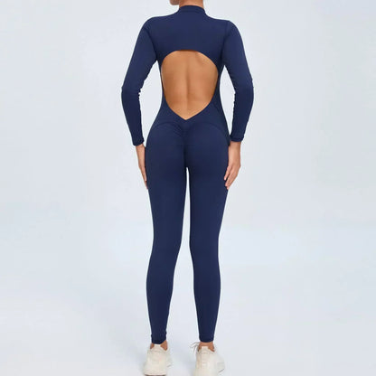 Yoga Zipper Jumpsuits Beauty Long-Sleeved One-Piece Gym Tracksuits