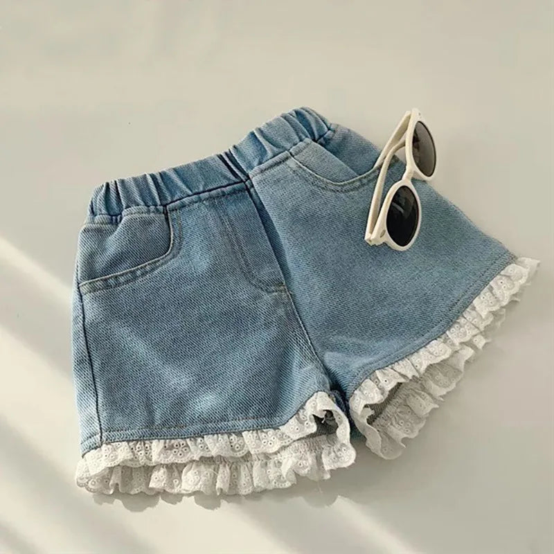 Girls shorts summer denim shorts fashion lace beach shorts