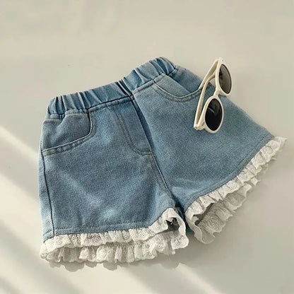 Girls shorts summer denim shorts fashion lace beach shorts
