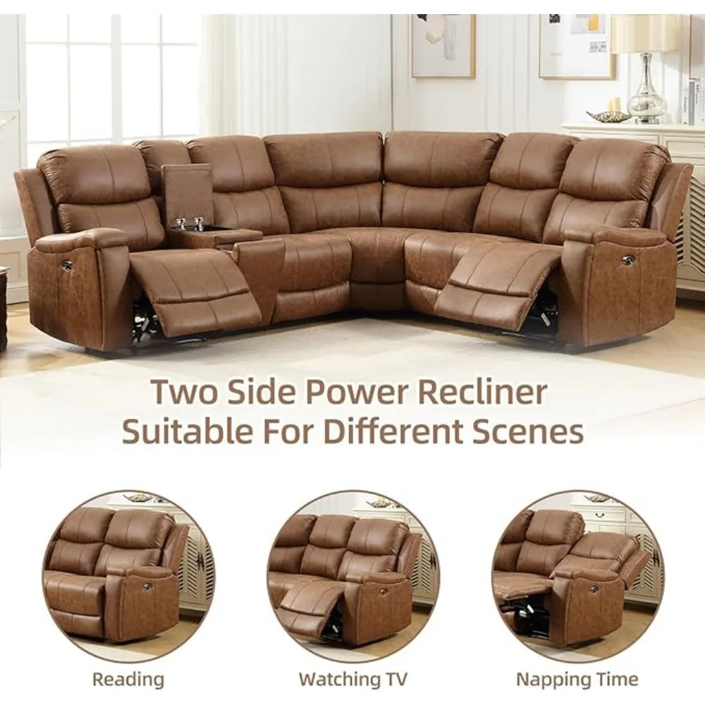 Recliner, Sectional Sofa with Console & Dual Recliner, 6 Seats Recliner Sofa , Sectional Couch