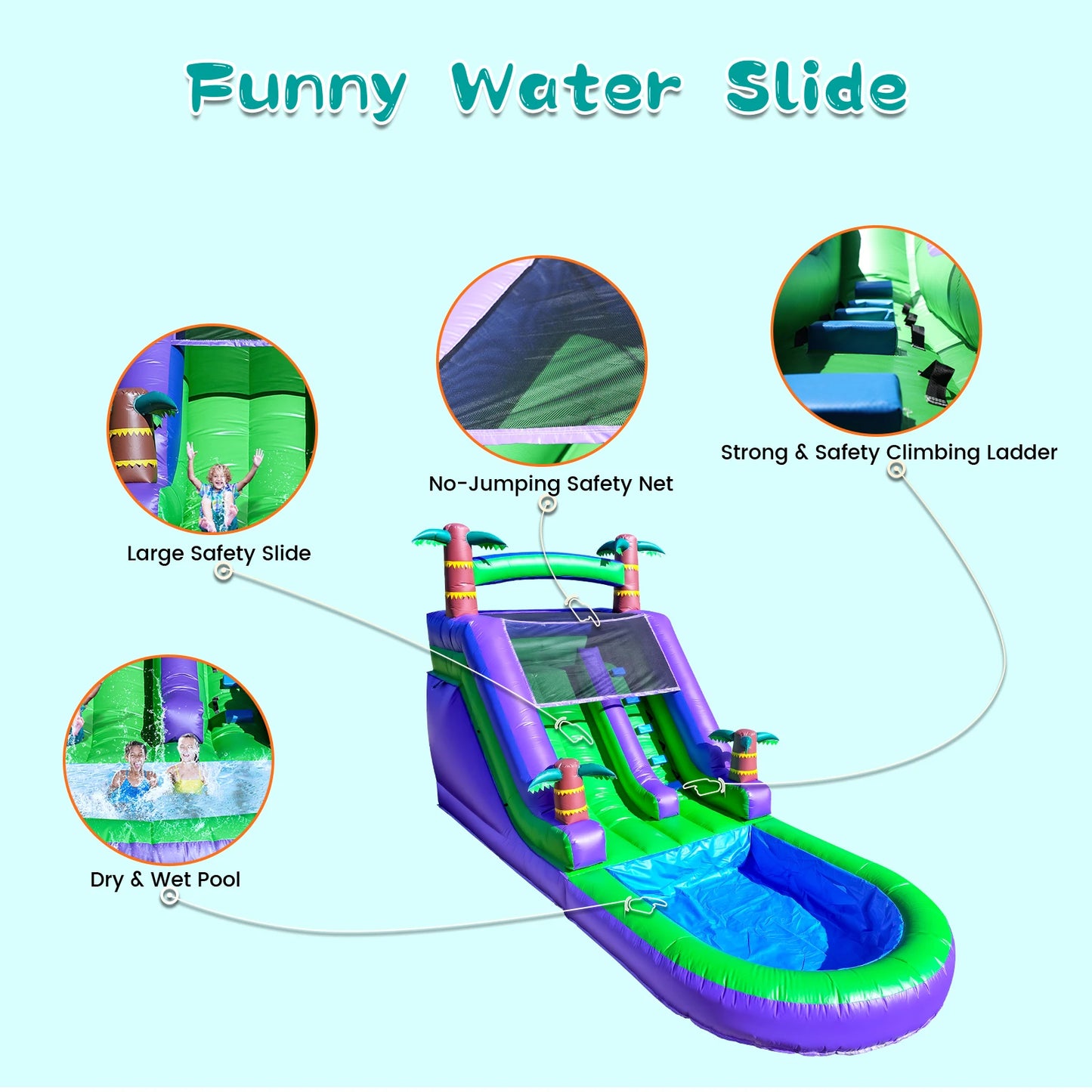 Children's Playground Inflatable water slide, bounce house and a 1100W Air blower 21ft/6.4M