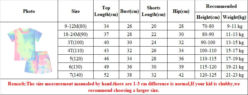 2 Pcs Boys Girls Clothes Summer Tie Dye Kids Baby Outfits