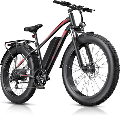 Electric Bike, 1000W Peak E bike, , 26" Fat Tire Electric Bicycle with 48V 13AH Battery, 7 Speed