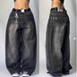 Multi Pocket  Jeans Women Casual Straight Wide-leg Pants Couple Jeans