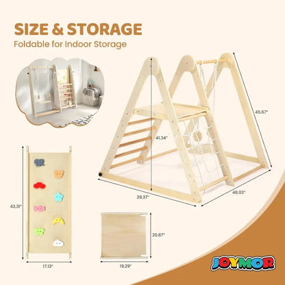 7-in-1 Indoor Jungle Gym, Climbing Set with Adjustable Swing & Secret Base Playground, for Toddlers with Net, Ladder
