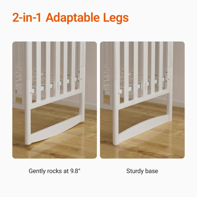 6-in-1 Convertible Mini Crib With Removable Wheels & Mattress, 4 Adjustable Heights, White