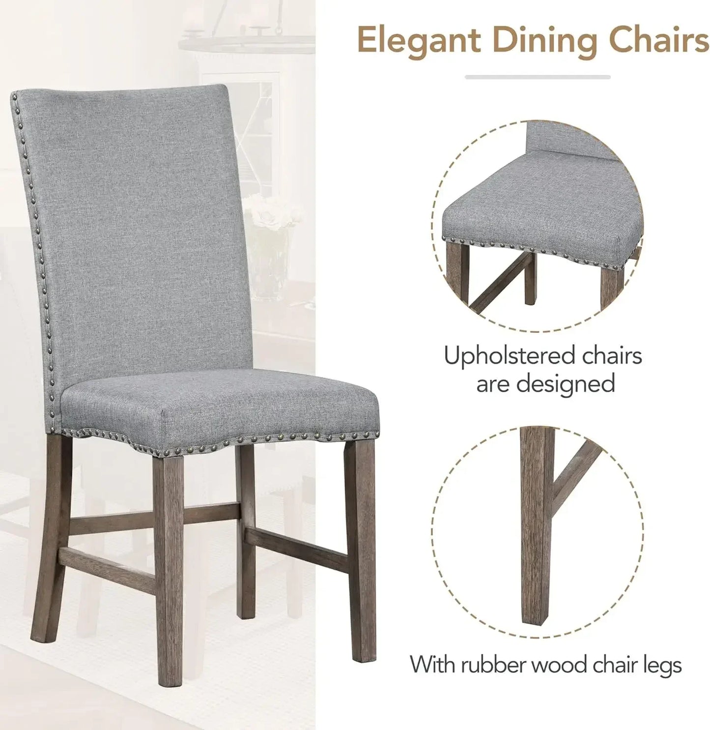 7-Piece Kitchen Dining Table Set for 6, Wood Kitchen Table and 6 Upholstered Chairs with Backrest