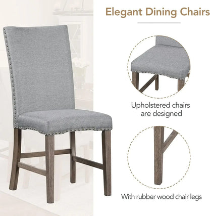 7-Piece Kitchen Dining Table Set for 6, Wood Kitchen Table and 6 Upholstered Chairs with Backrest