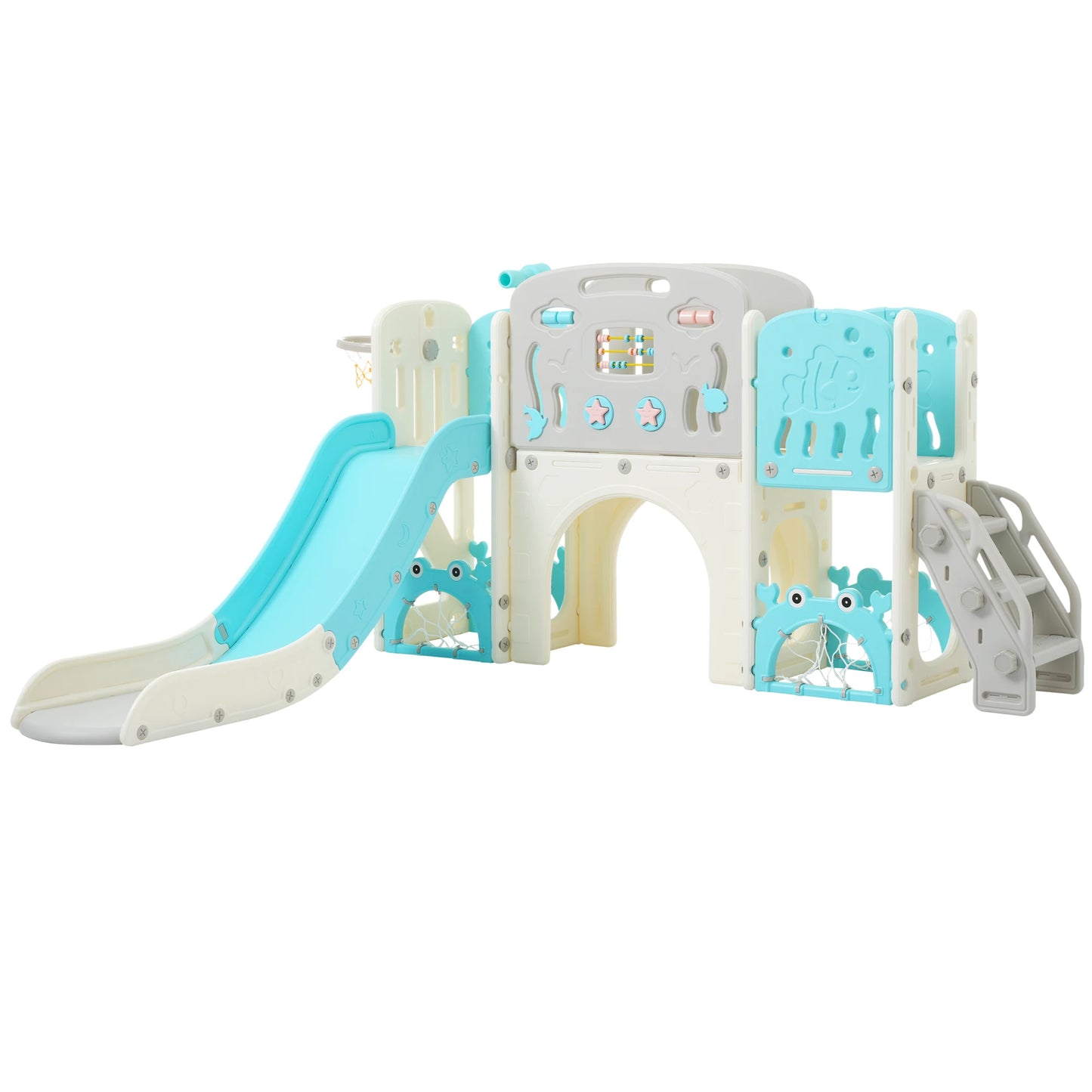 11 in 1 Toddler Slide,  for Ages 1-3 with Basketball Hoop, Playset Structure, Arch Tunnel Telescope