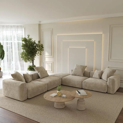 Oversized Modular Sectional Sofa with Ottomans, 5 Seater Corduroy V Shaped Reversible Corner Couch
