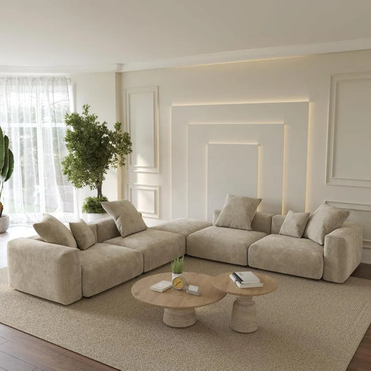 Oversized Modular Sectional Sofa with Ottomans, 5 Seater Corduroy V Shaped Reversible Corner Couch