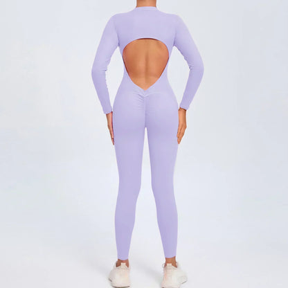 Yoga Zipper Jumpsuits Beauty Long-Sleeved One-Piece Gym Tracksuits