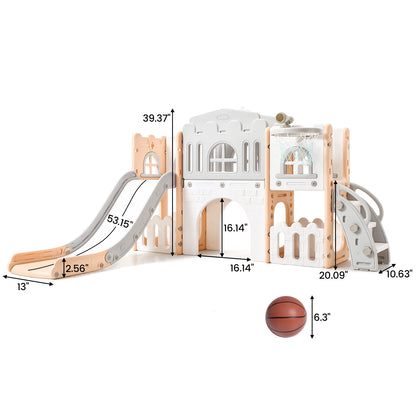 8 in 1 Indoor Kids Slide for Toddler 1-3,Indoor Playground with Slide,Basketball Hoop,Climber,TelescopeTunnel