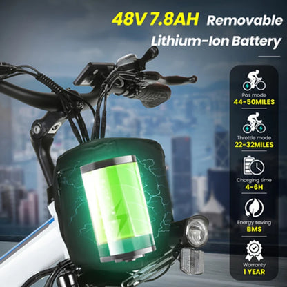 26" Folding Electric Bike for Adults, with 500W Motor,48V 20MPH Removable Battery