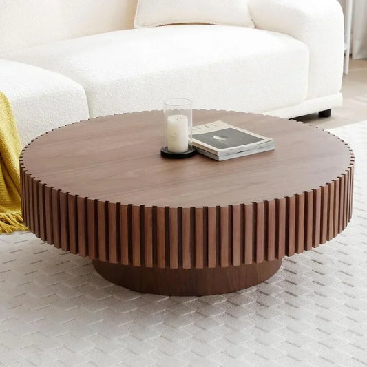 Round Coffee Table 39.37" Wood for Living Room Circle Farmhouse Modern