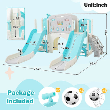 11 in 1 Toddler Slide,  for Ages 1-3 with Basketball Hoop, Playset Structure, Arch Tunnel Telescope