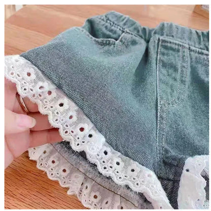 Girls shorts summer denim shorts fashion lace beach shorts
