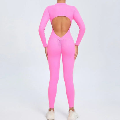 Yoga Zipper Jumpsuits Beauty Long-Sleeved One-Piece Gym Tracksuits