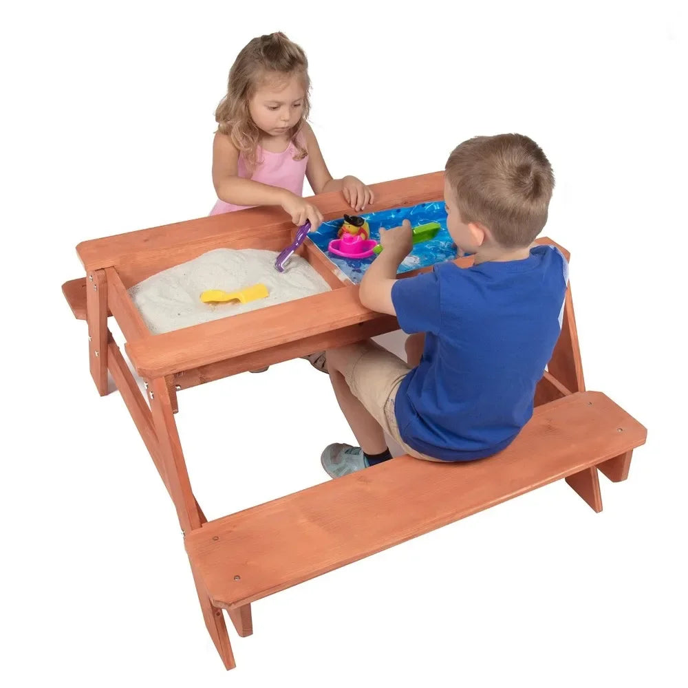 Picnic Table for Kids, 3 in 1 Sand & Water Activity Set w Removable Top & Dual Drains Sandbox.