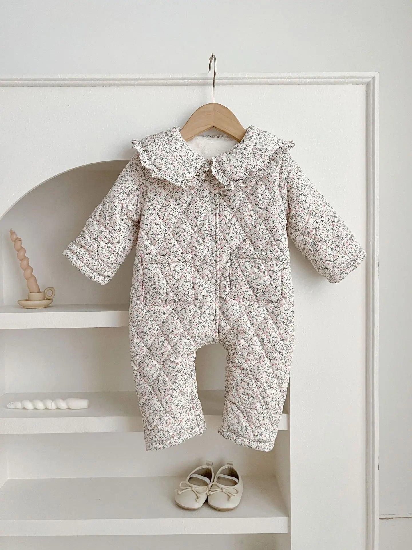 Winter New Baby Girl Warm Coat Cotton Infant Large Lapel Floral Padded Jacket Plus Velvet Thick Kids Cardigan