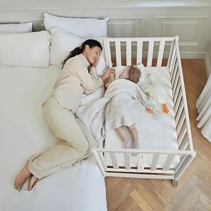 6-in-1 Convertible Mini Crib With Removable Wheels & Mattress, 4 Adjustable Heights, White