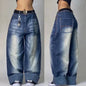 Multi Pocket  Jeans Women Casual Straight Wide-leg Pants Couple Jeans
