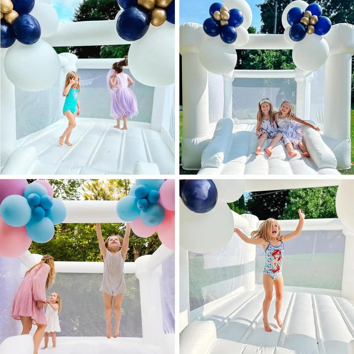 Mini White Jumping Castle For Kids Birthday Party Decoration Inflatable Bouncy Castle Outdoor With Slide Blower