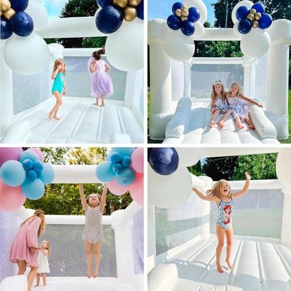 Mini White Jumping Castle For Kids Birthday Party Decoration Inflatable Bouncy Castle Outdoor With Slide Blower