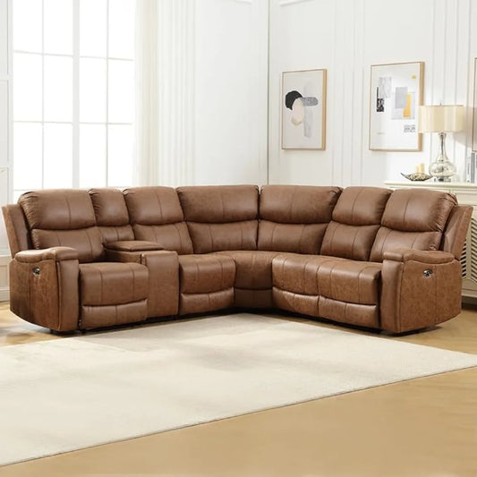 Recliner, Sectional Sofa with Console & Dual Recliner, 6 Seats Recliner Sofa , Sectional Couch