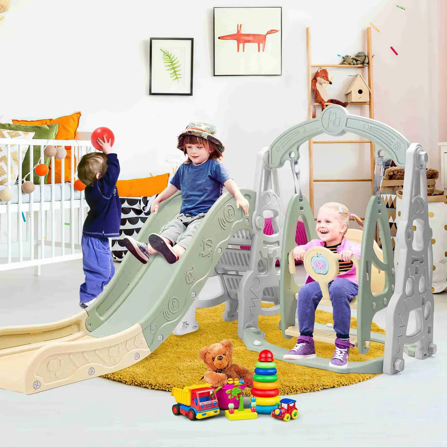 4in1 Slide & swing set Fully Enclosed Pedal Enhanced Safety Easy Set Up Playground