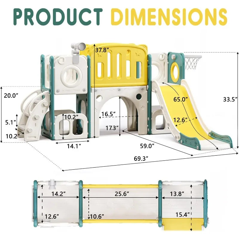 8 in 1 Toddler Slide Set, Toddler Climber Slide PlaySet with Basketball Hoop,Outdoor Indoor Playground
