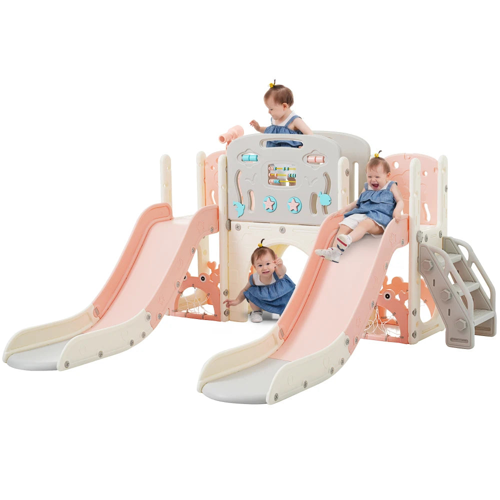 11 in 1 Toddler Slide,  for Ages 1-3 with Basketball Hoop, Playset Structure, Arch Tunnel Telescope