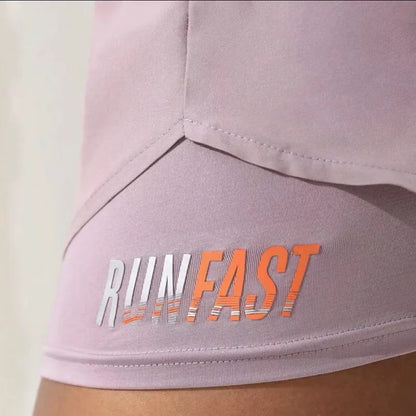 Mermaid Curve Breathable Letter Graphic 2 In 1 Sport Shorts Women Quick Dry Running Shorts Drawstring Waistband Fitness