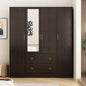 Wooden wardrobe with mirror, 5 shelves, 2 drawers, 2 hangers, and 4 doors,  and storage cabinet in bedroom