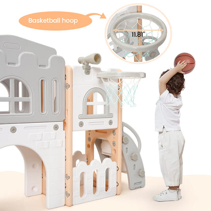 8 in 1 Indoor Kids Slide for Toddler 1-3,Indoor Playground with Slide,Basketball Hoop,Climber,TelescopeTunnel