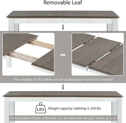 7-Piece Kitchen Dining Table Set for 6, Wood Kitchen Table and 6 Upholstered Chairs with Backrest