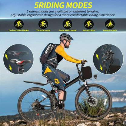26" Folding Electric Bike for Adults, with 500W Motor,48V 20MPH Removable Battery